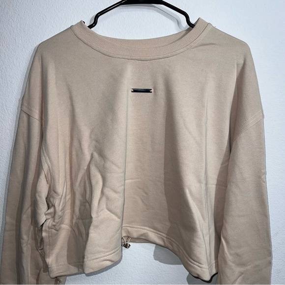 NWT Dazy-Less Women's Cropped Sweatshirt Pink Size Large Crew Neck Pull String - Picture 2 of 11